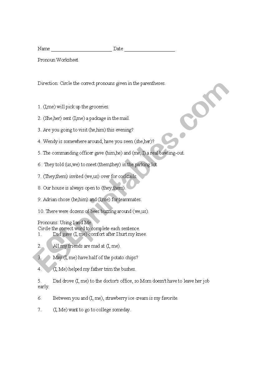 grammar pronouns worksheet