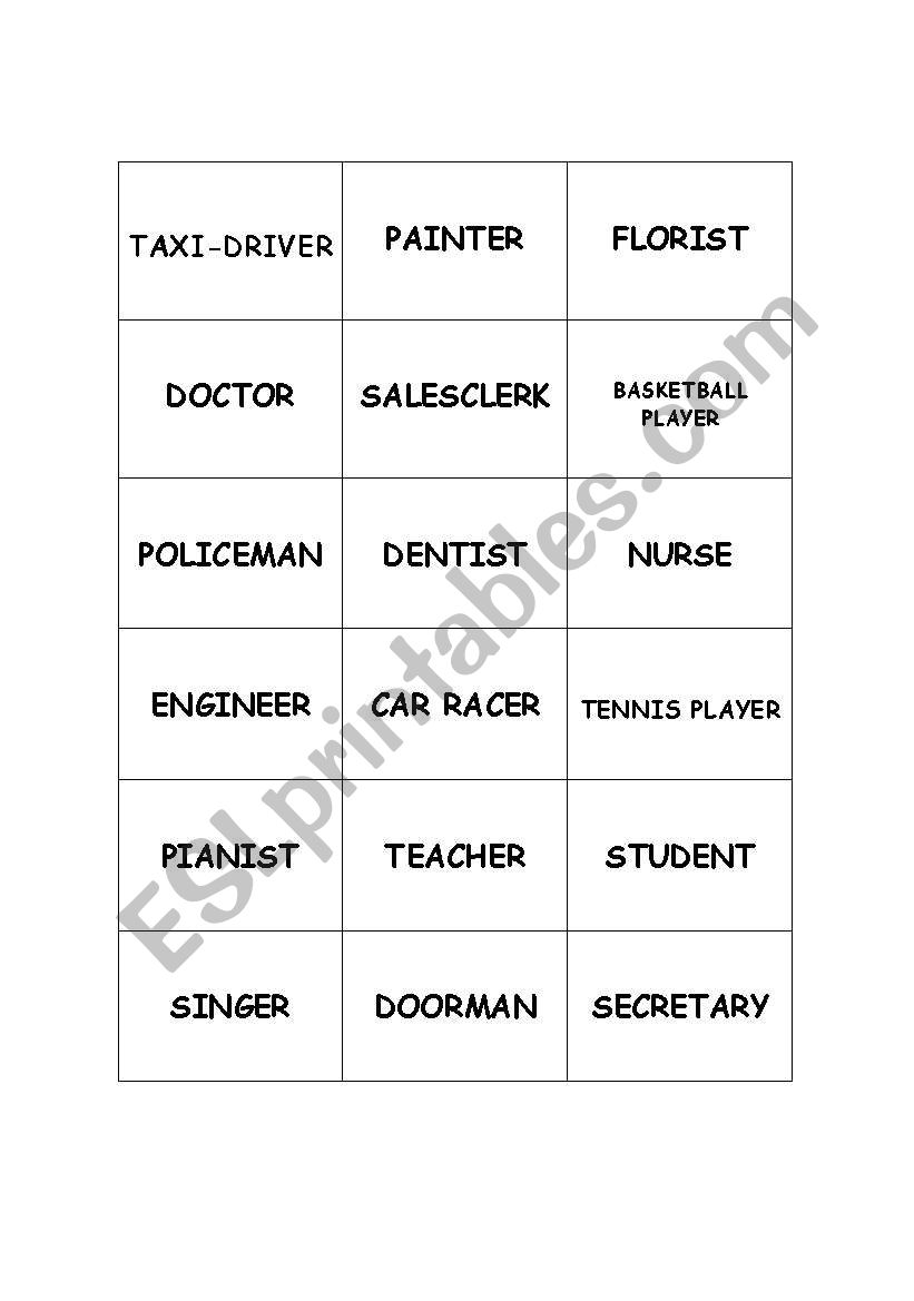 MEMORY GAME - PROFESSIONS worksheet