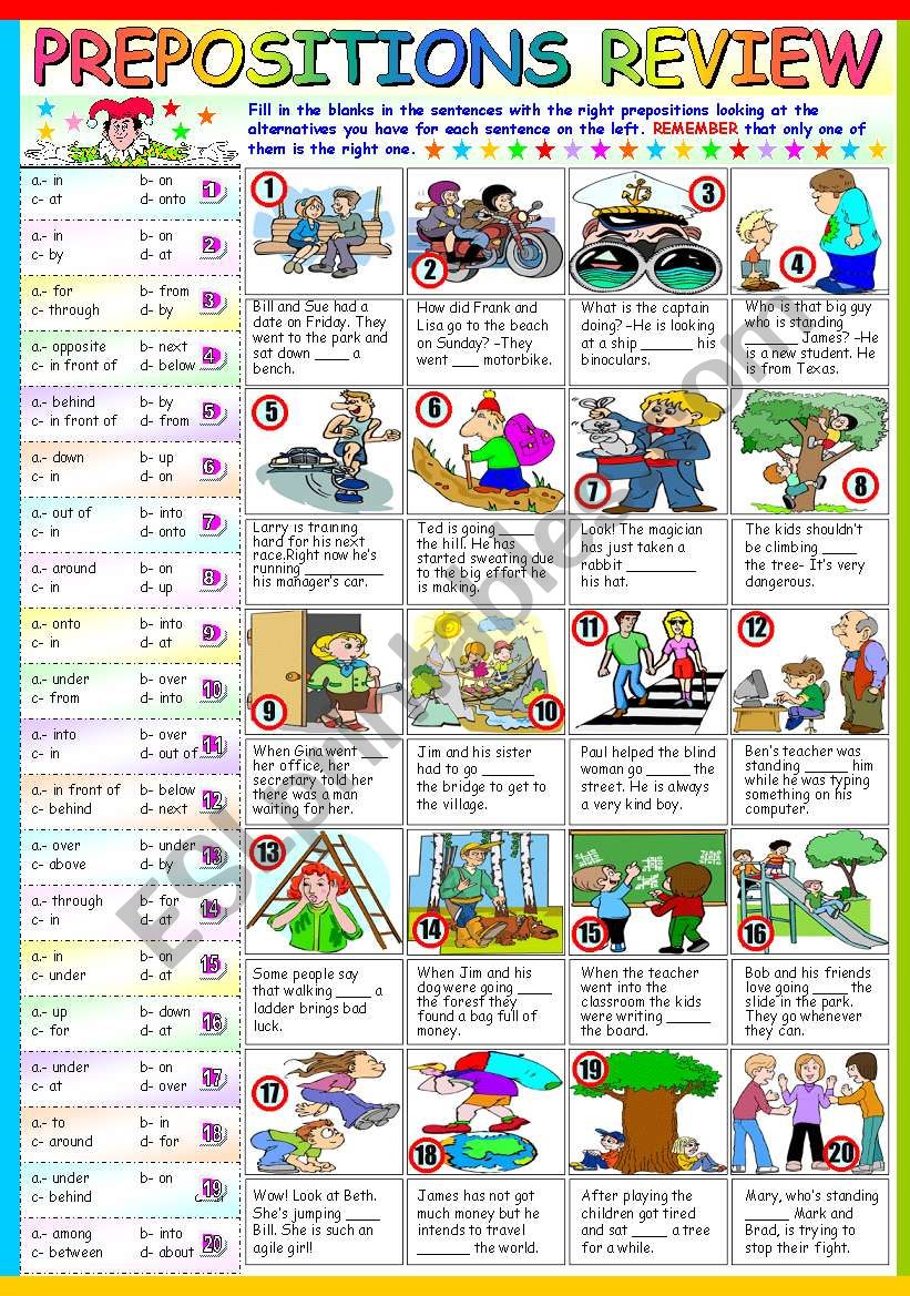 PREPOSITIONS REVIEW - (B&W VERSION +KEY INCLUDED)