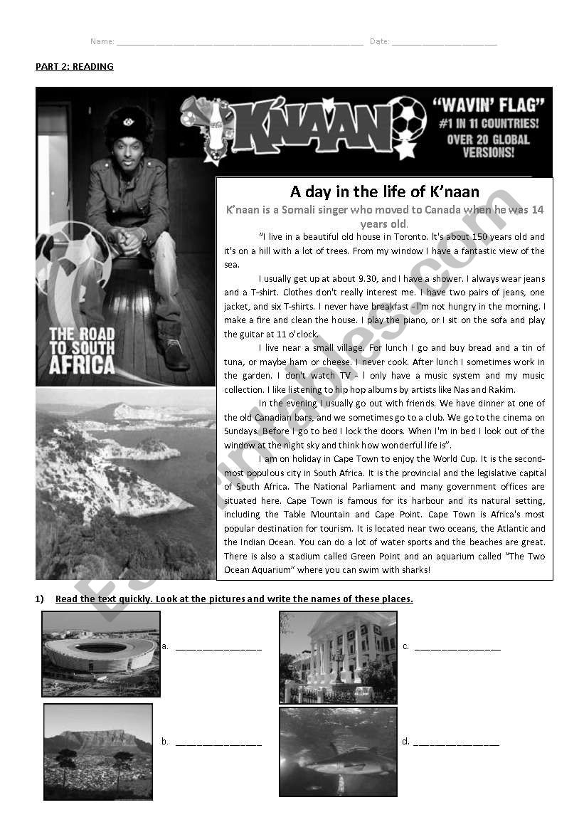 Reading on World Cup 2010 - Level 1/2 KÂ´naan Routine - Present Simple - World Cup Song WavinÂ´ Flag - Four Skills!!