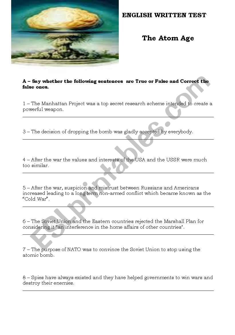 The Atomic Age worksheet