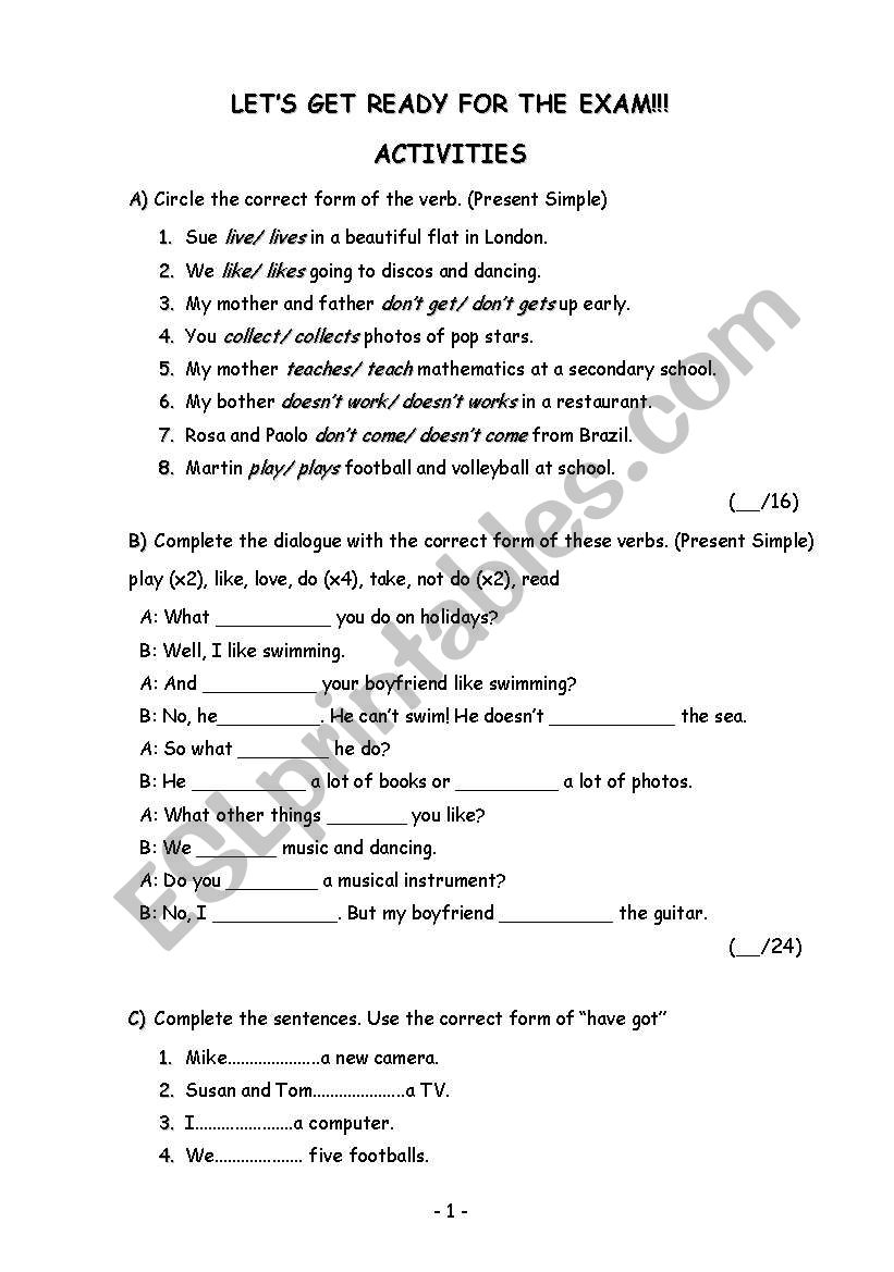 Get ready! worksheet