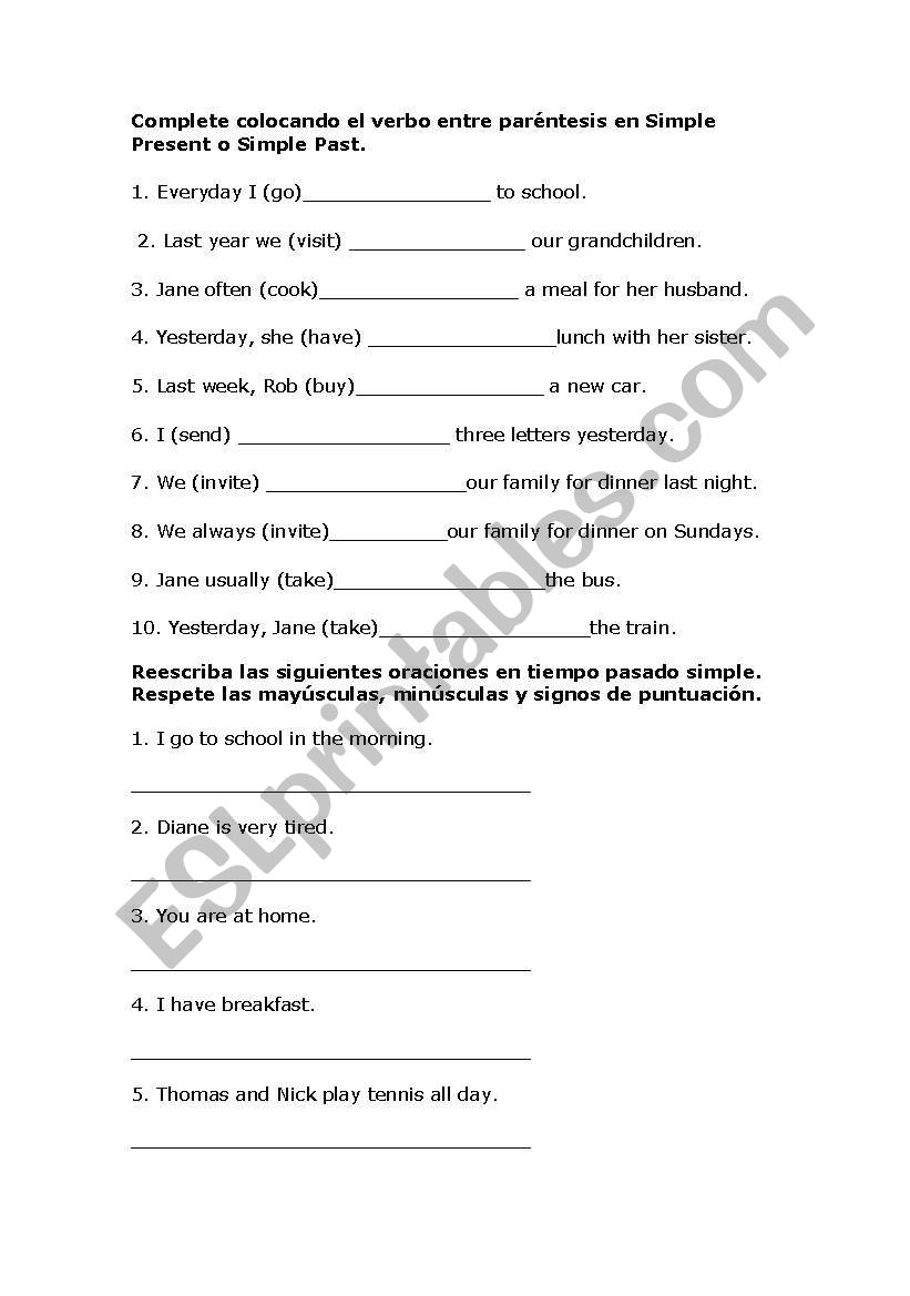 verb tenses worksheet