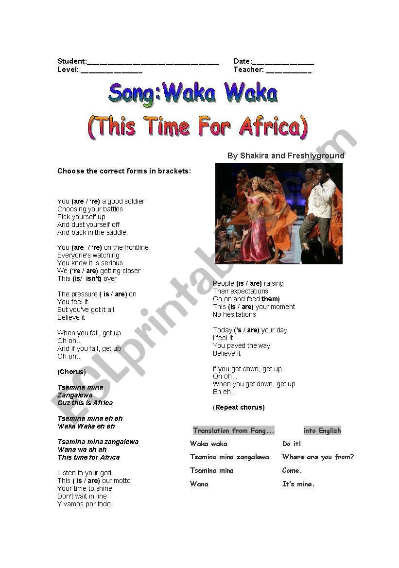 Shakira´s song for the World Cup in Africa - ESL worksheet by maira_br