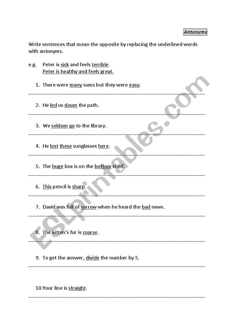 Antonym sentences worksheet