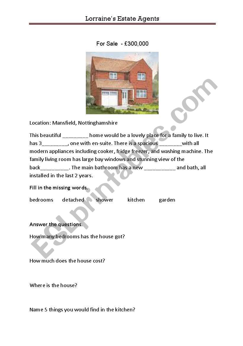 House for Sale worksheet