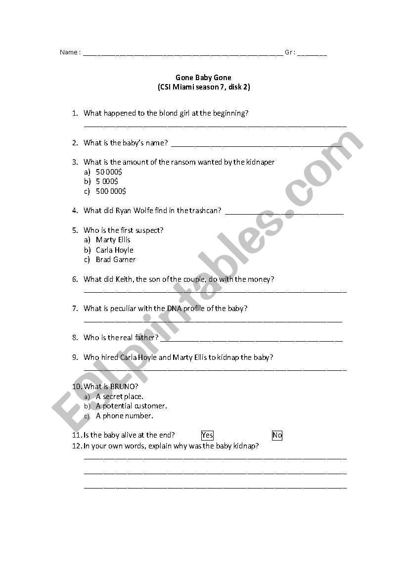 CSI Miami Season 7  worksheet