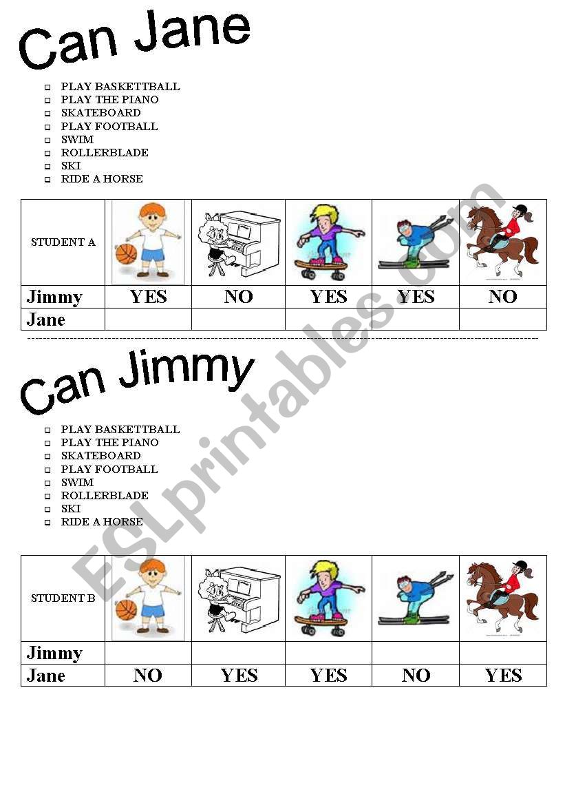 Can (Information gap activity for children, word oder, word snake)