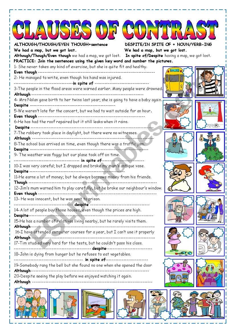 CLAUSES OF CONTRAST worksheet