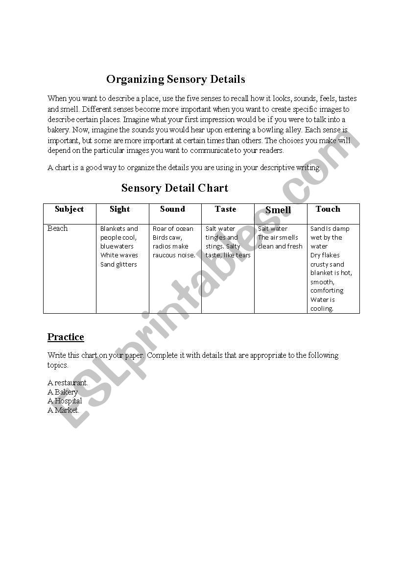 organizing your sensory details