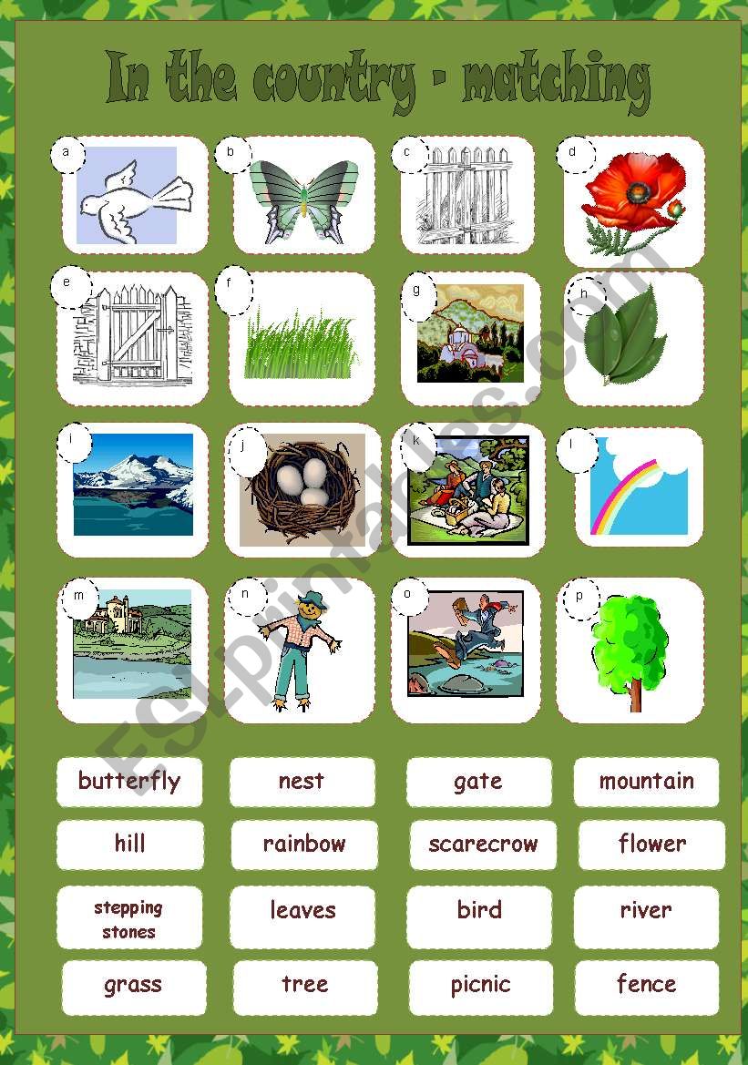 IN THE COUNTRY - matching worksheet