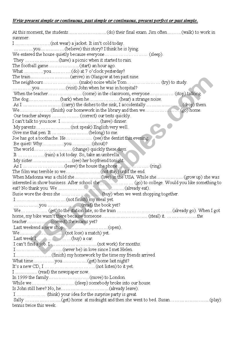 Mixed tenses. Present and past continuous. Present perfect and past simple.