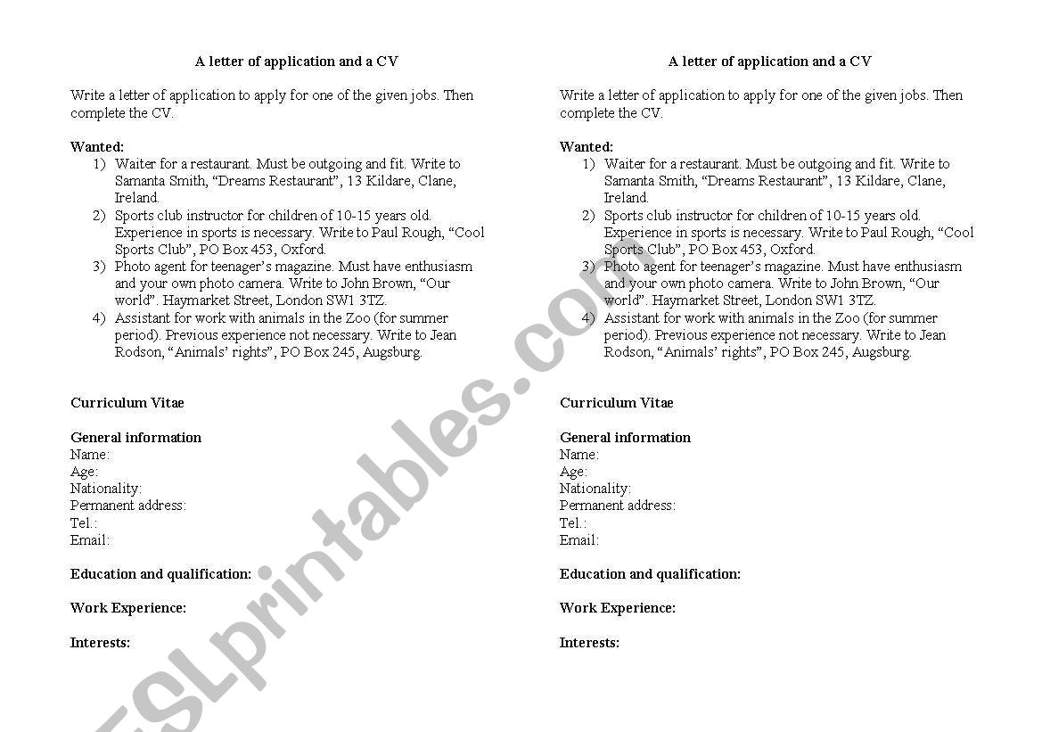 CV and a letter of application