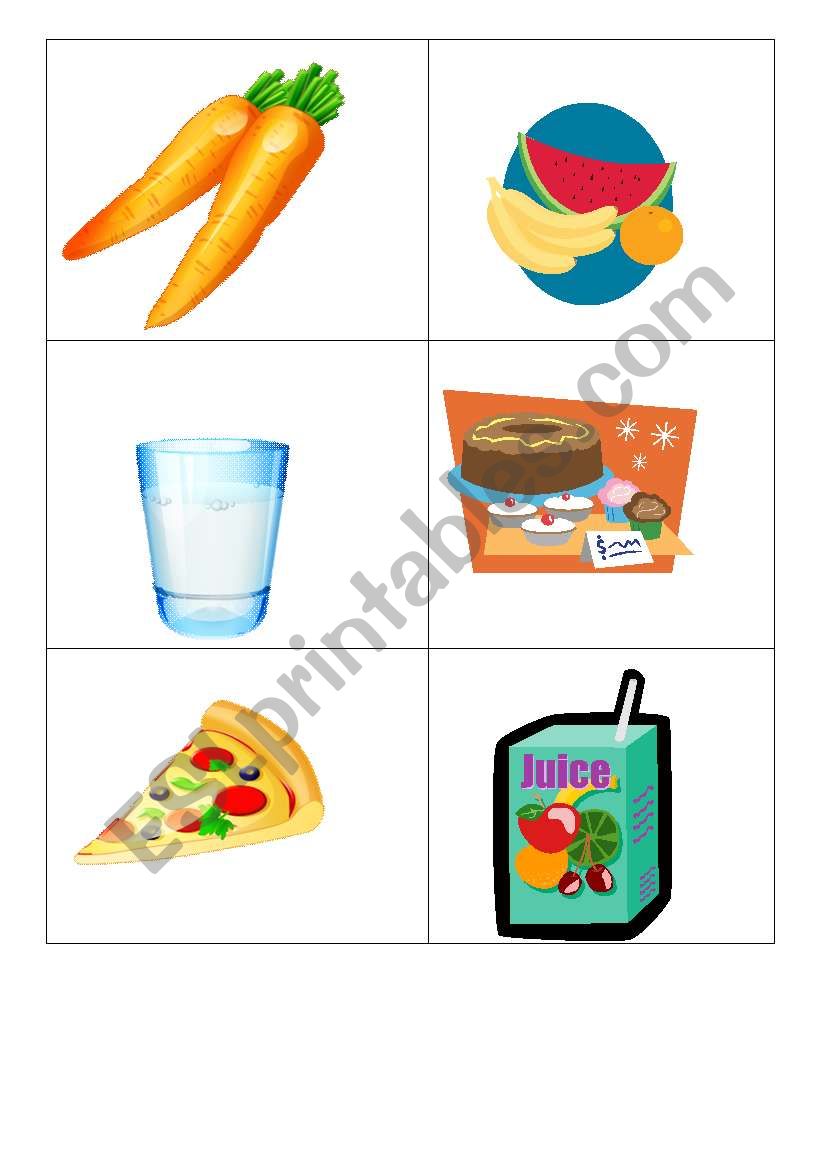  Food Silent Card shuffle worksheet
