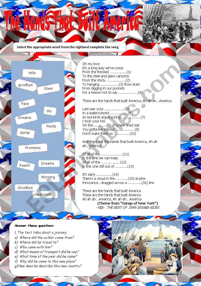 The hands that built America  worksheet