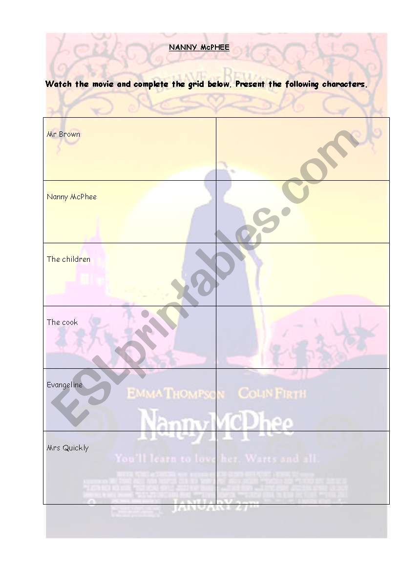 Worksheet to complete on Nanny McPhee