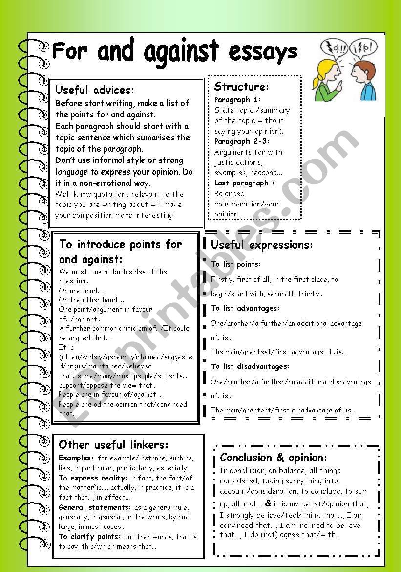 for and against essay jak napsat