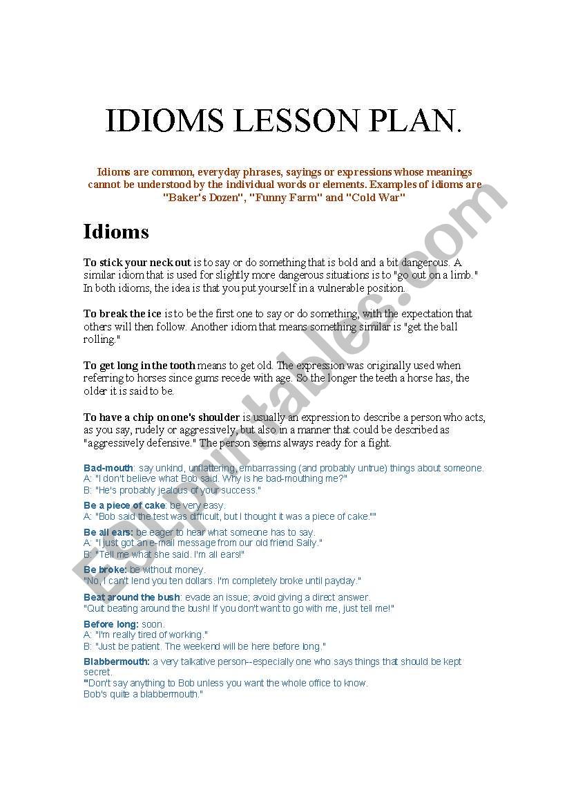 Idioms worksheet