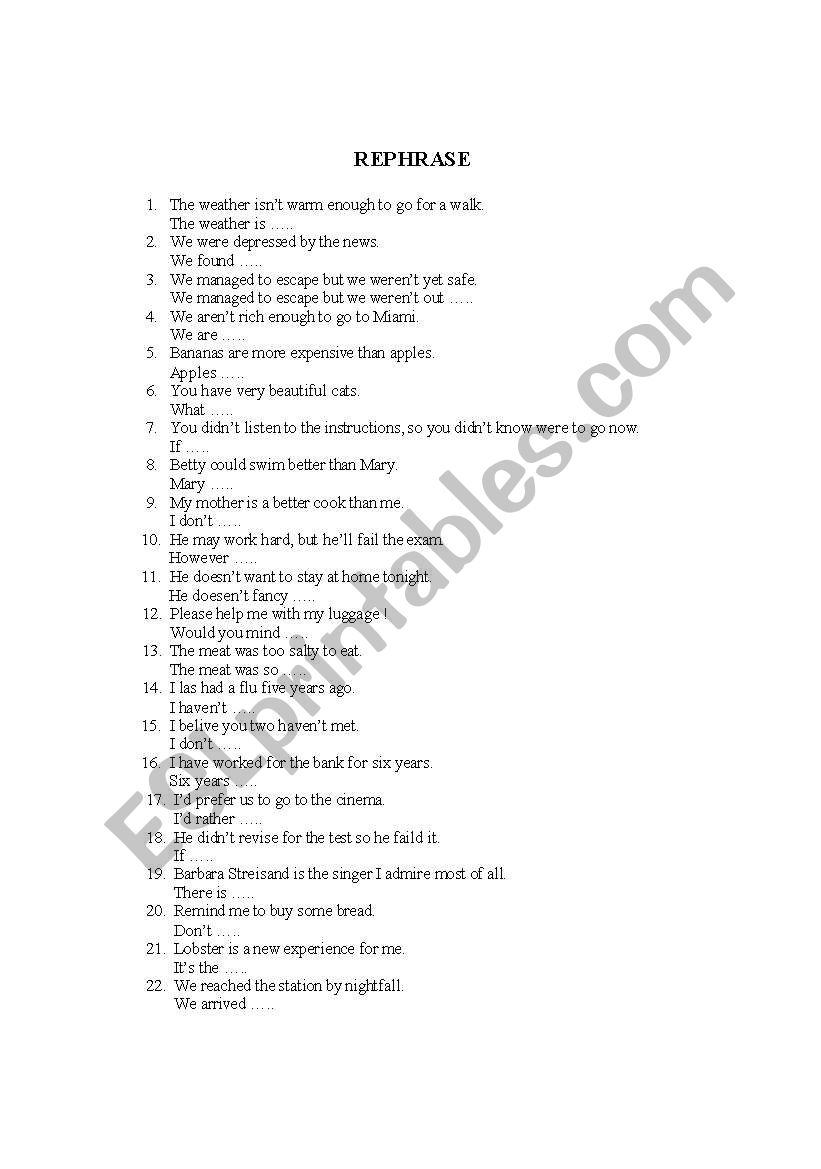 REPHRASE TEST 1  - WITH KEY worksheet