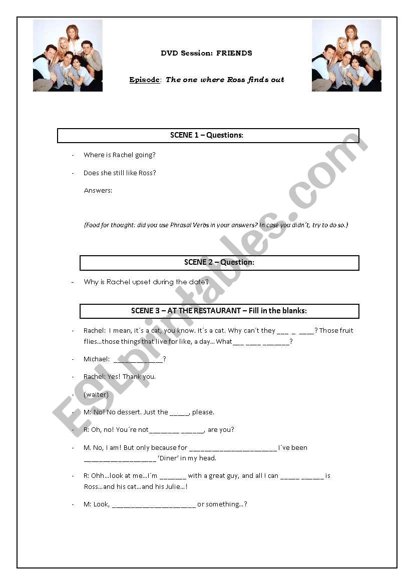 FRIENDS WORKSHEET - The one where Ross finds out