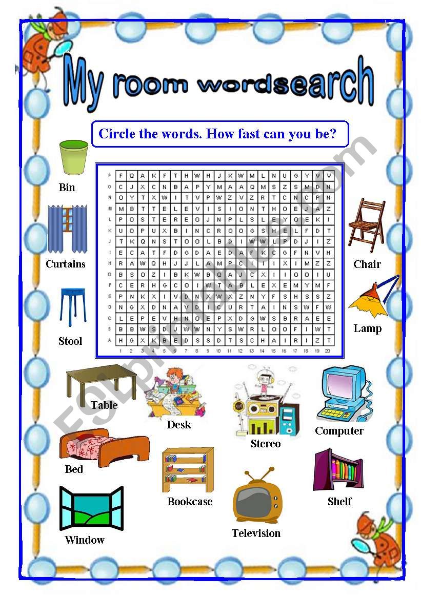 My room wordsearch worksheet