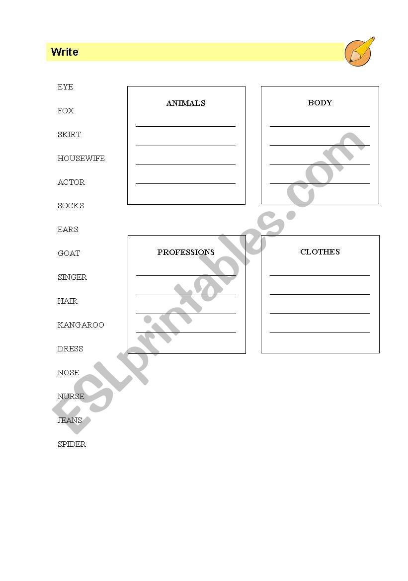 WRITE THE NAMES OF THINGS worksheet