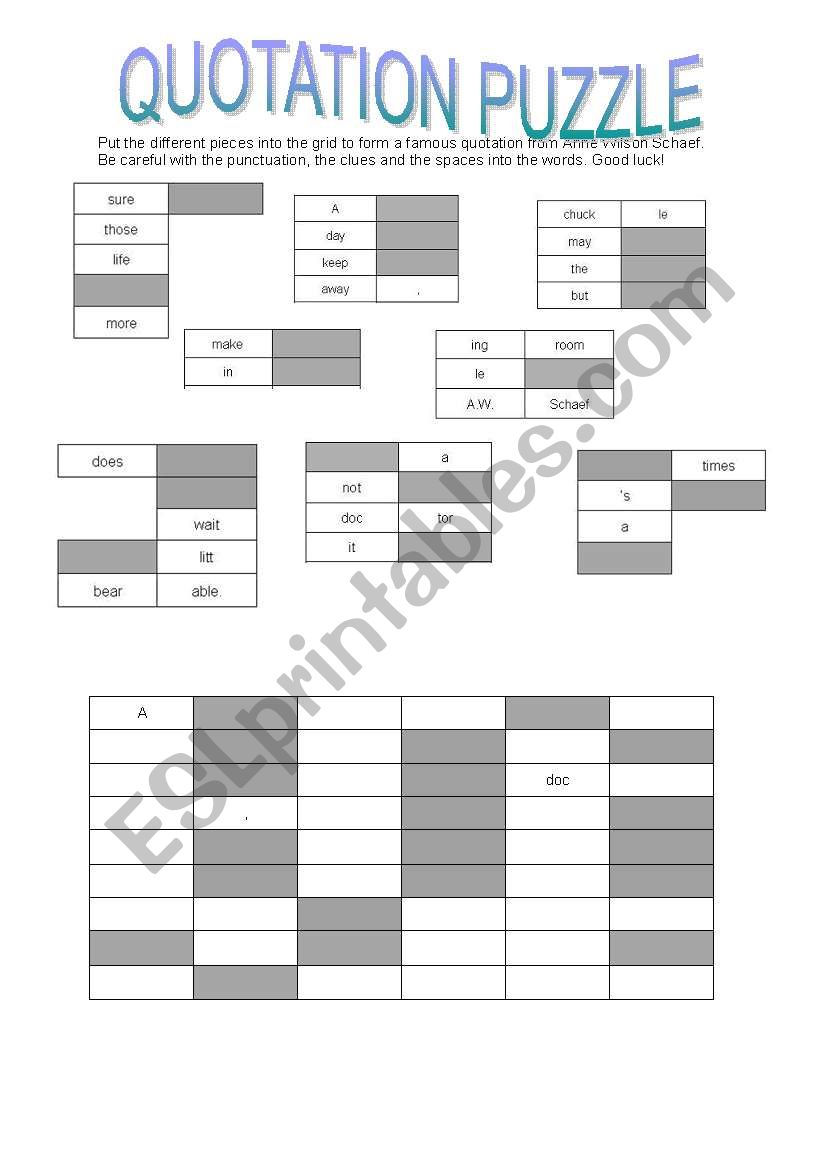 QUOTATION PUZZLE worksheet