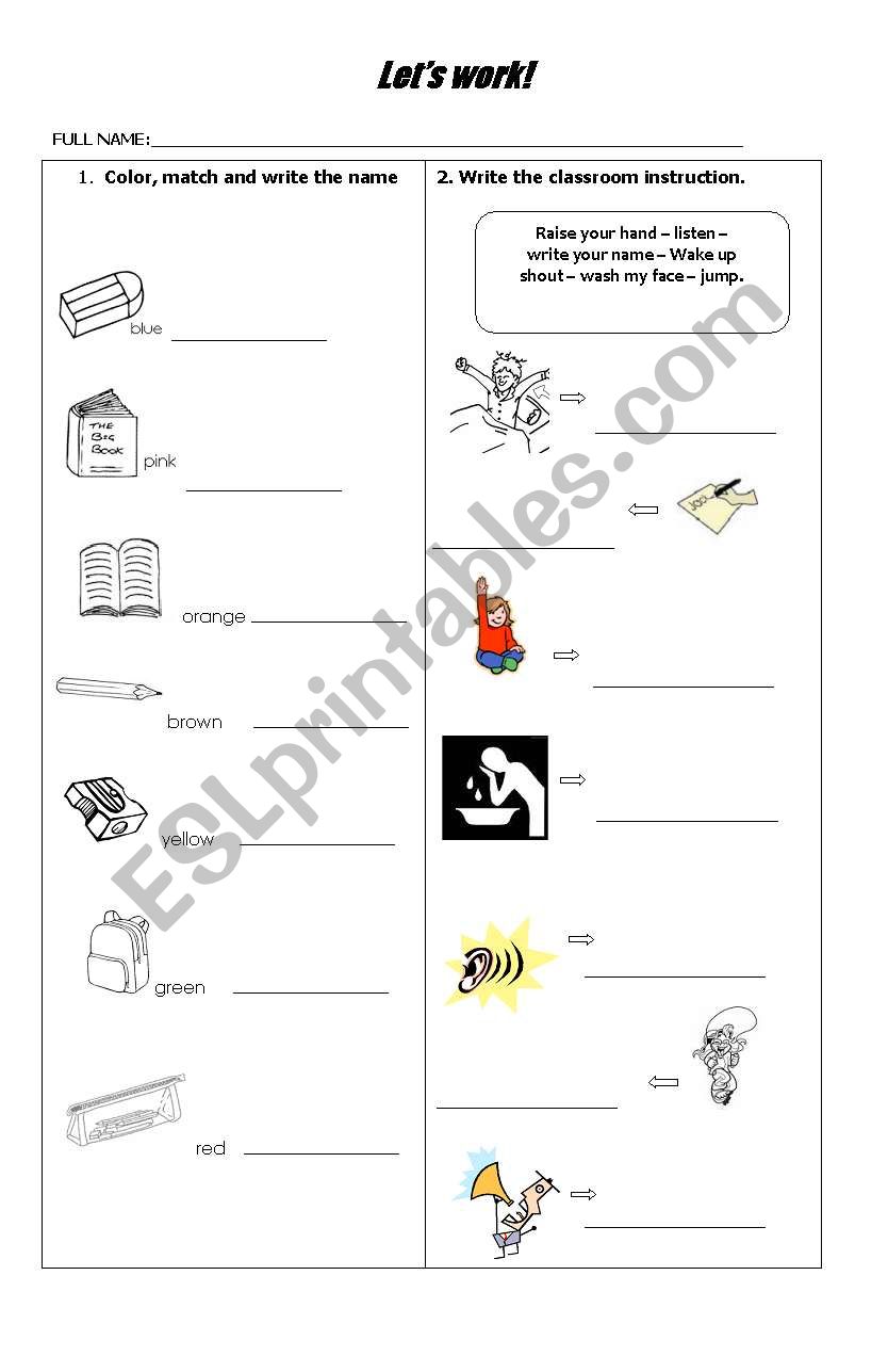 Classroom language worksheet