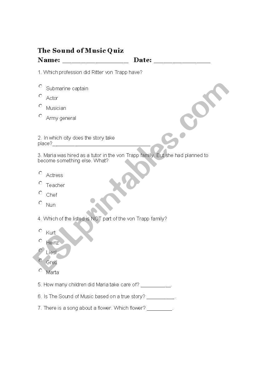 The Sound of Music Quiz worksheet