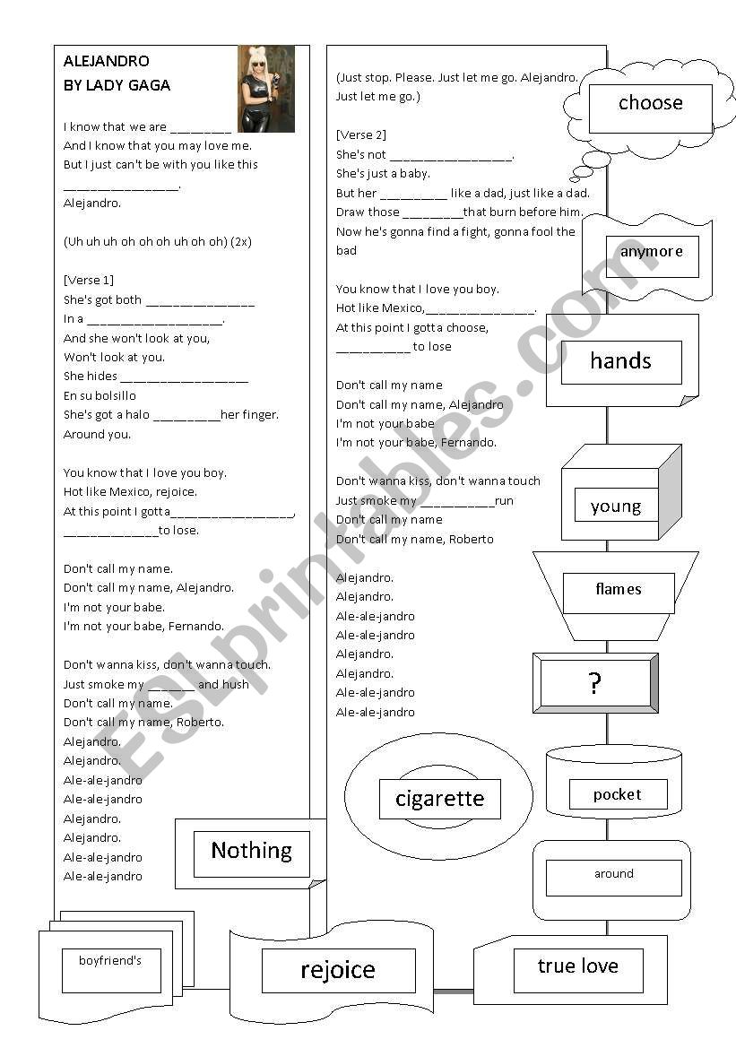 SONG: ALEJANDRO  BY LADY GAGA worksheet