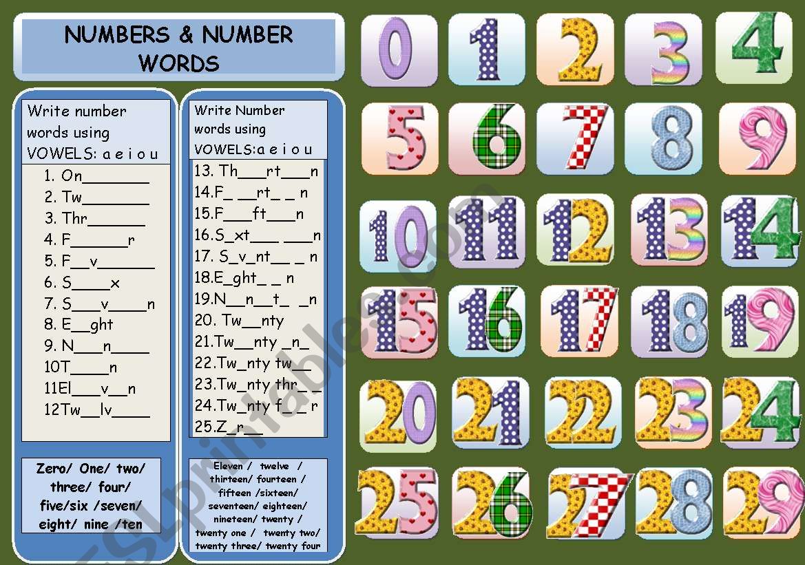 NUMBERS & NUMBER WORDS worksheet