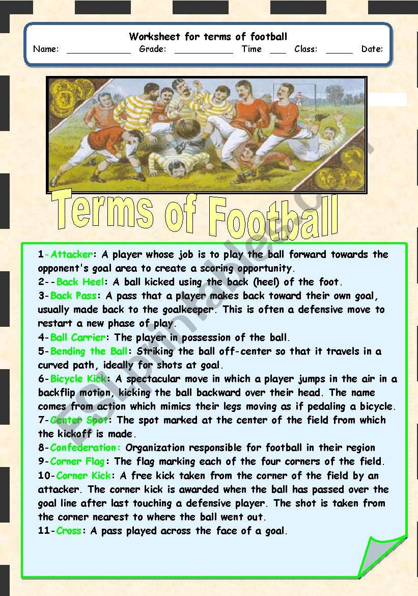 football terms worksheet