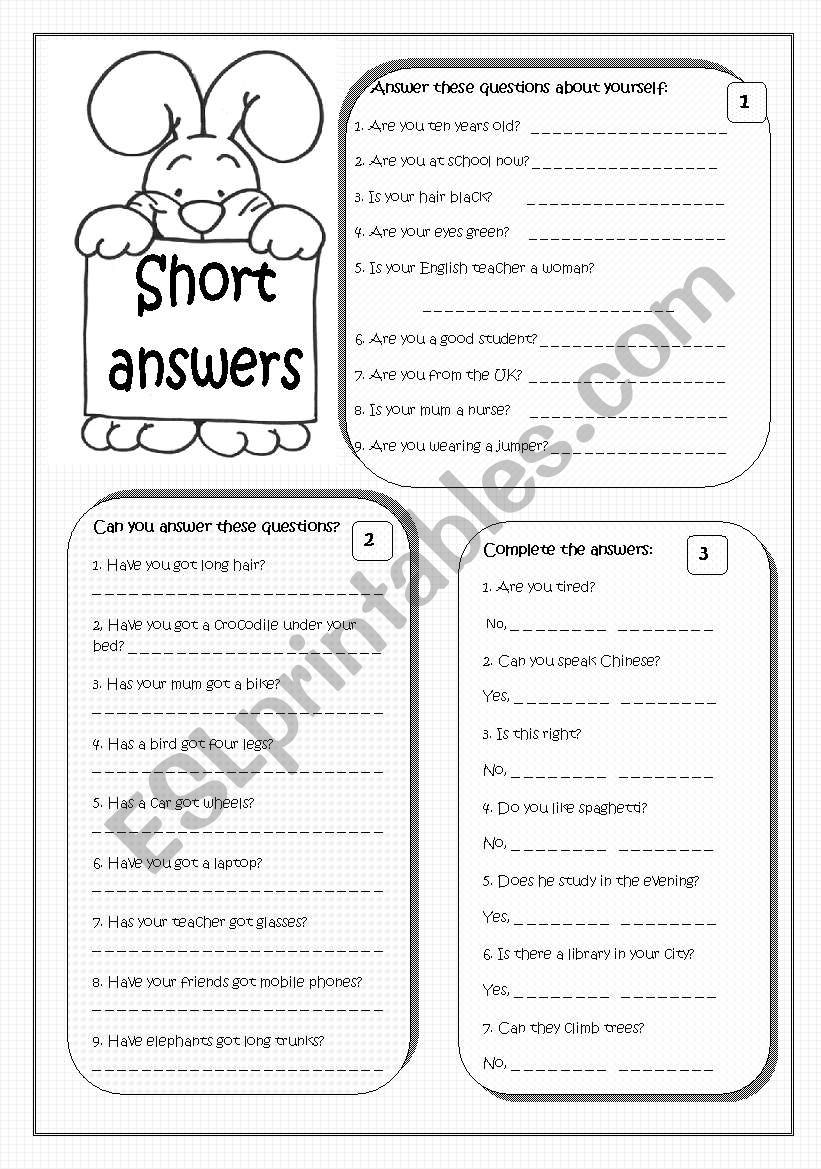 Short answers worksheet