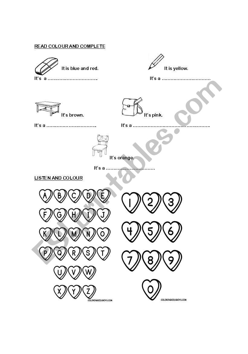 colours and numbers worksheet