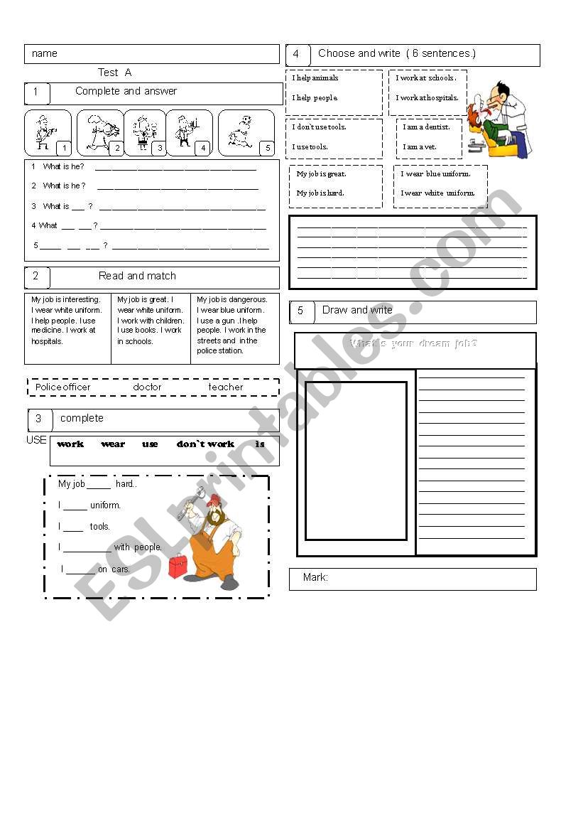 test A  and B: Jobs worksheet