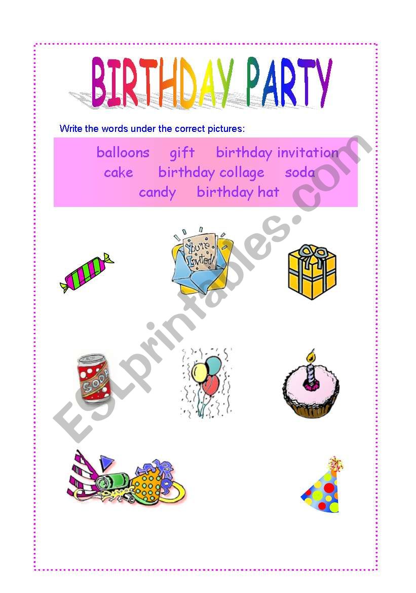 Birthday Party worksheet