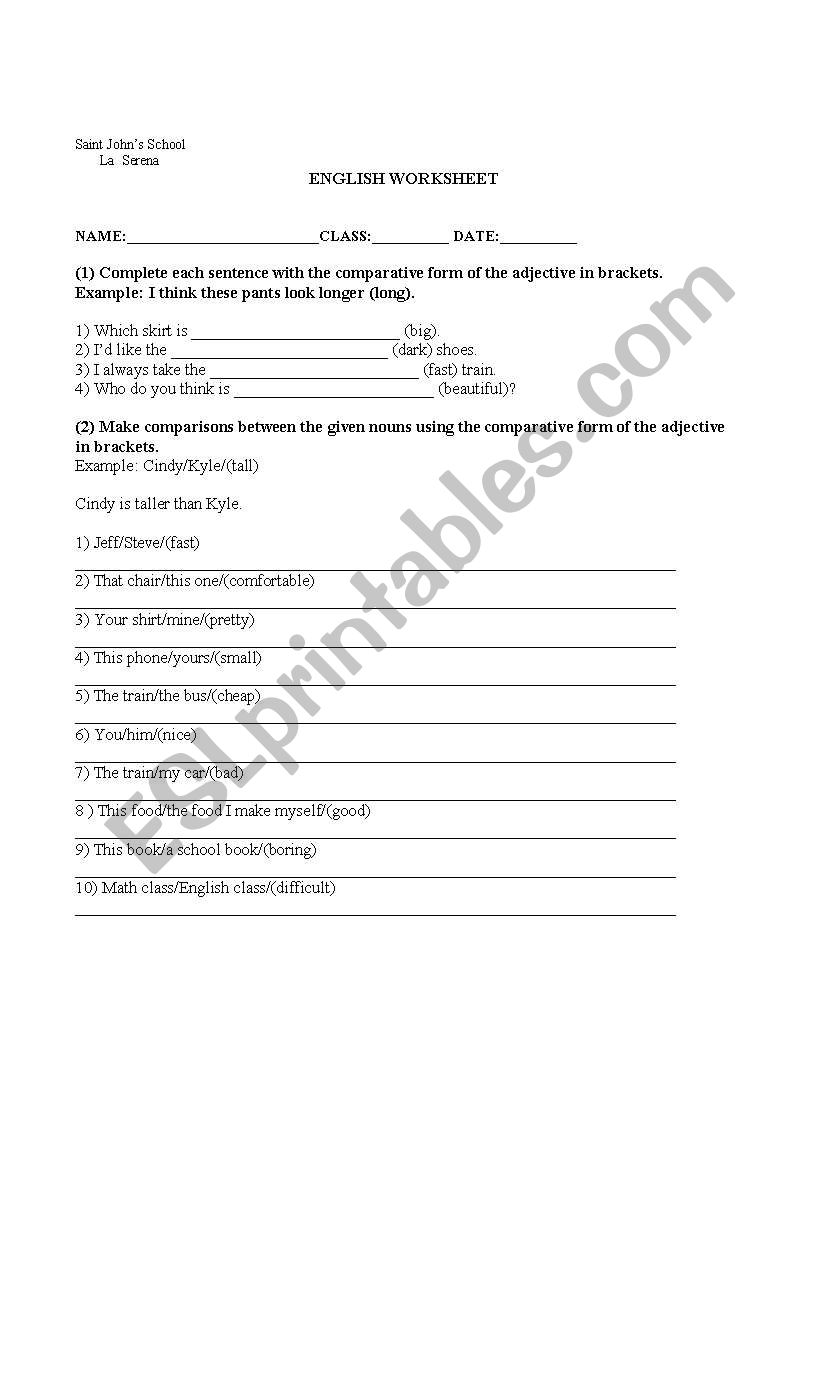 comparatives worksheet