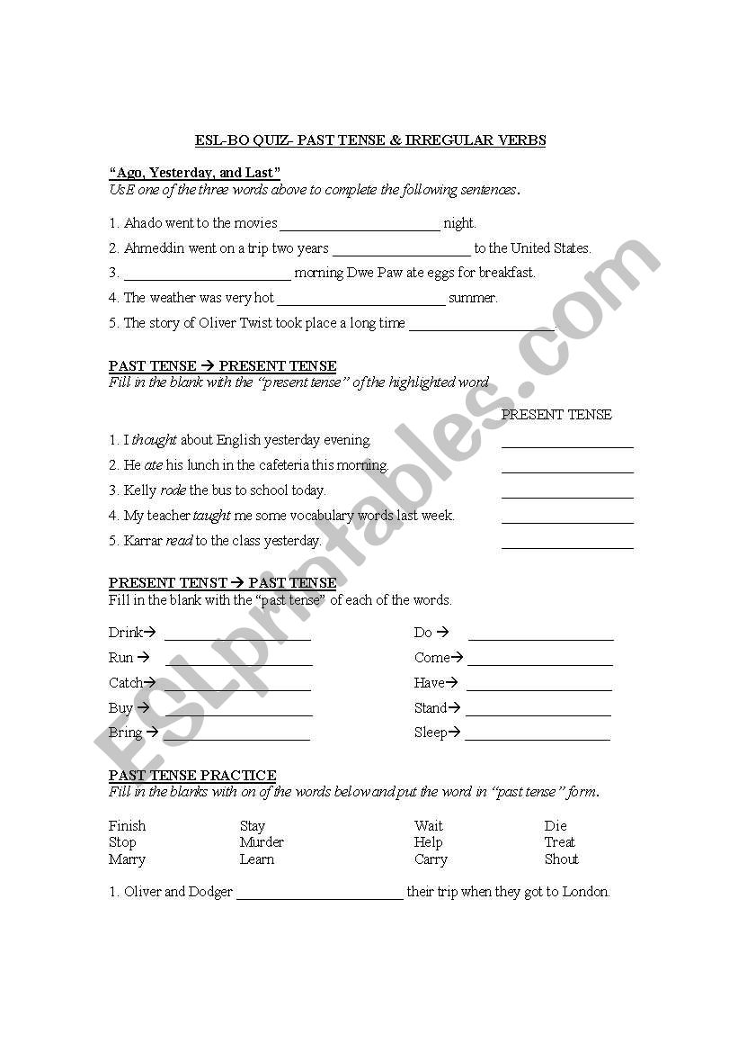 Past Tense review worksheet