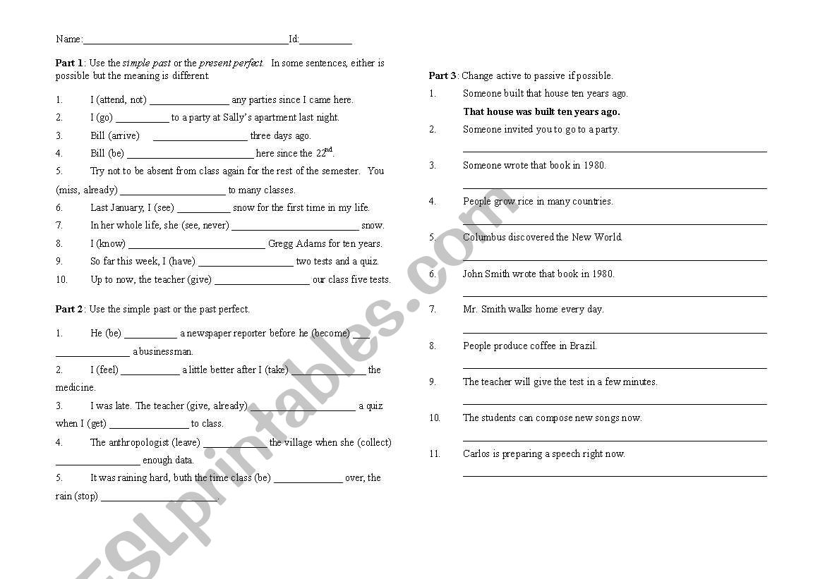 Passive Voice Exam worksheet