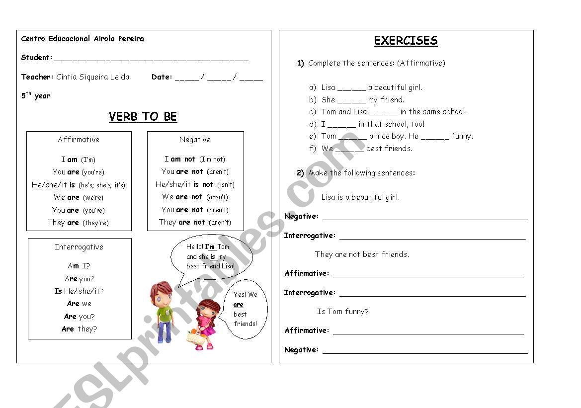 Verb to be worksheet