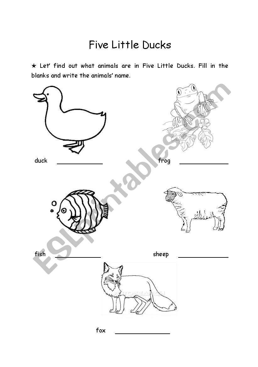 Five little ducks(animal) worksheet