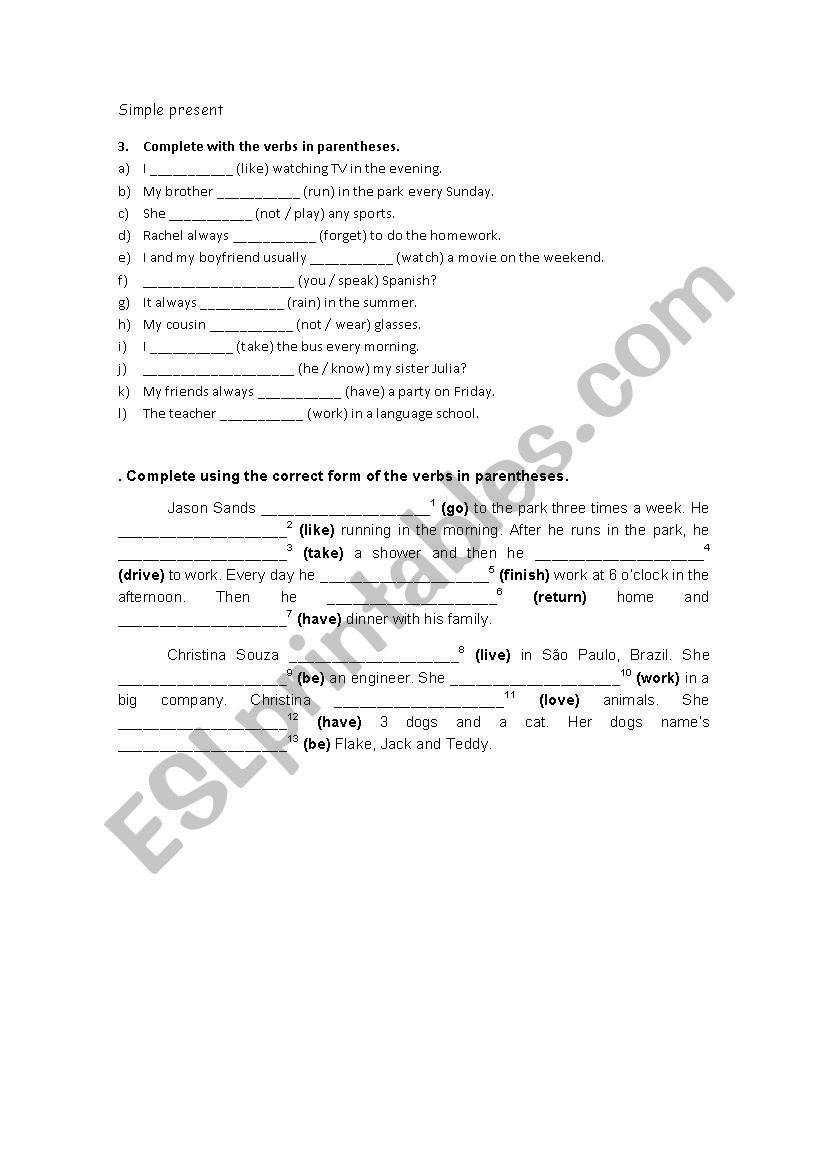 Simple Present  worksheet