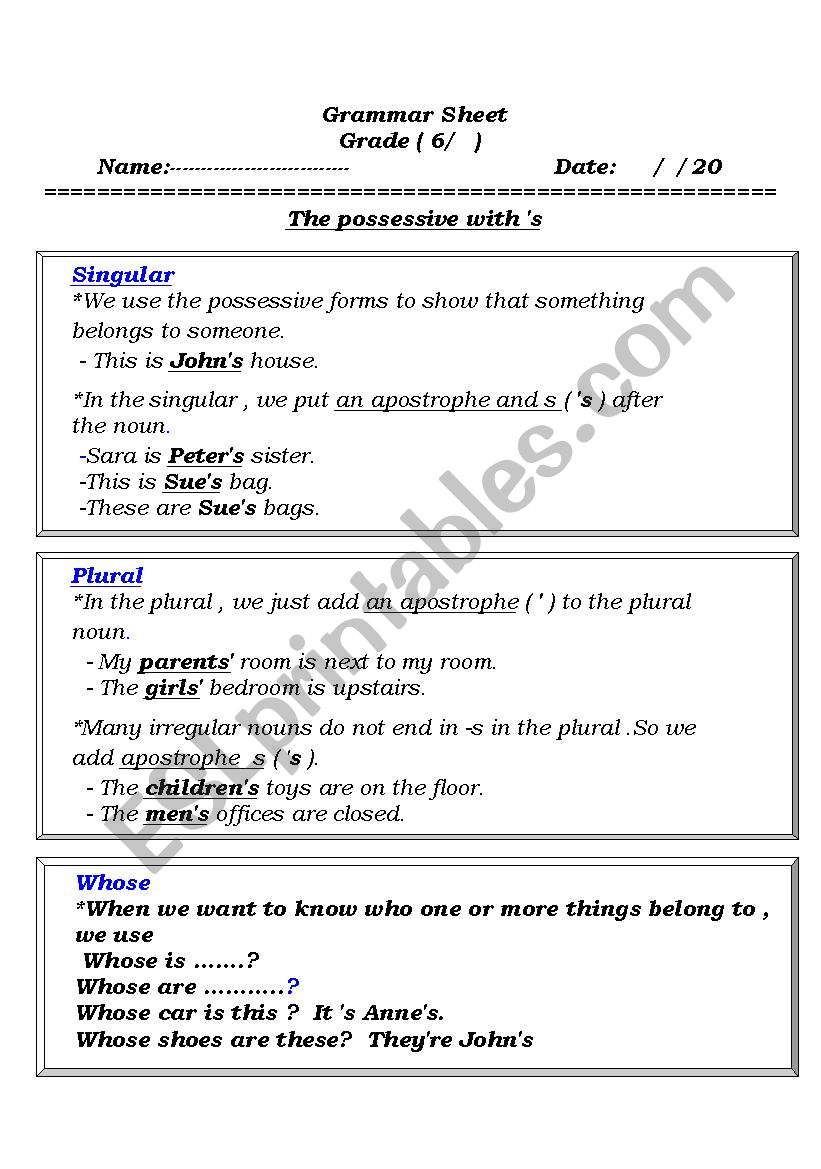 Possessive worksheet