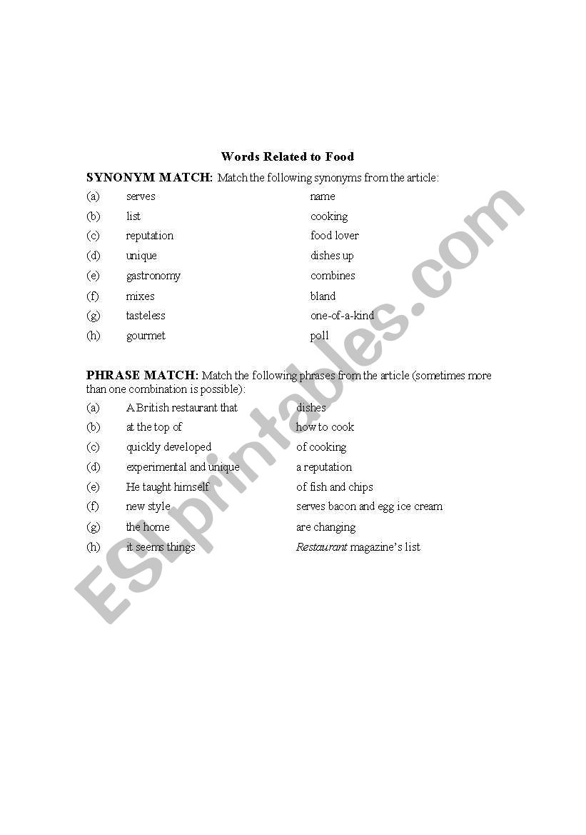 British Food worksheet