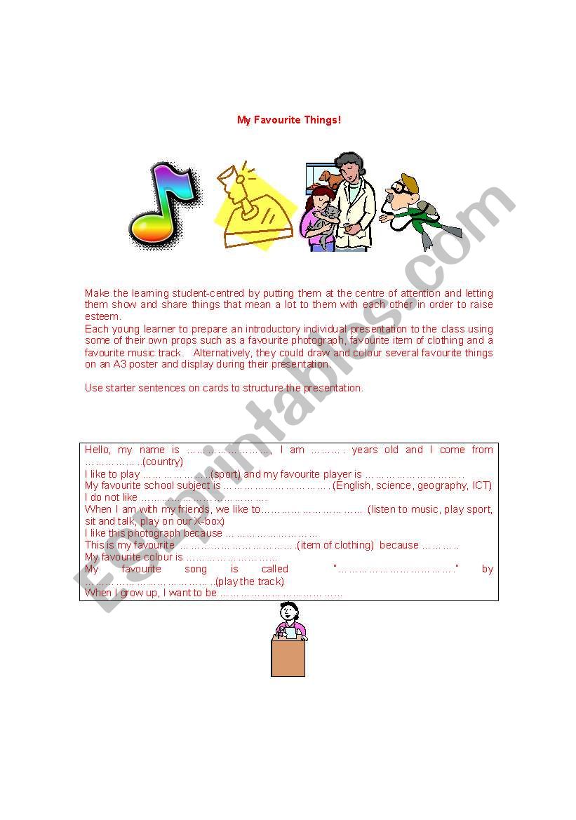 My Favourite Things worksheet