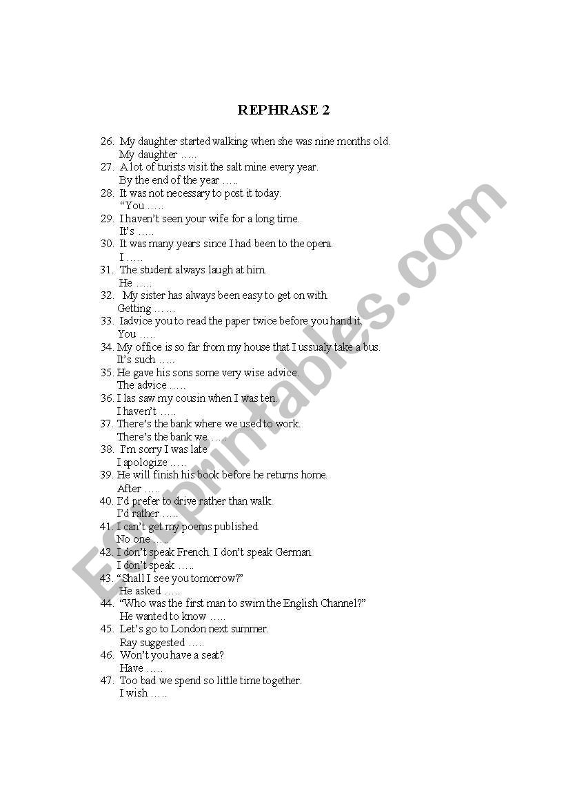 REPHRASE TEST 2  - WITH KEY worksheet