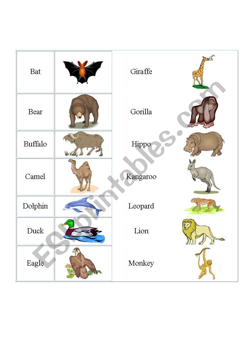 animal domino worksheet