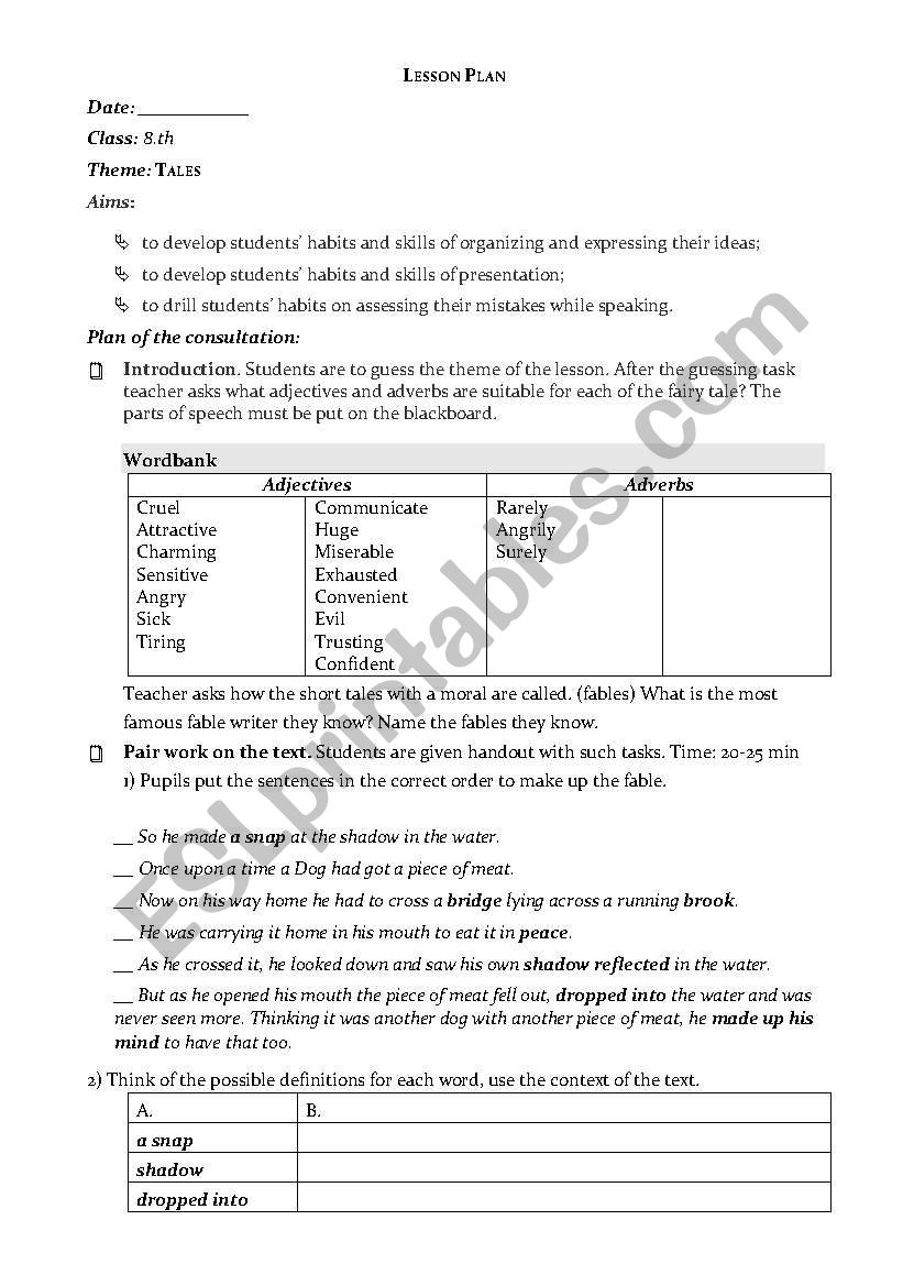 Tale writing worksheet