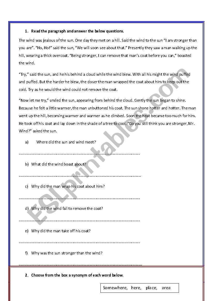 English revision test worksheet