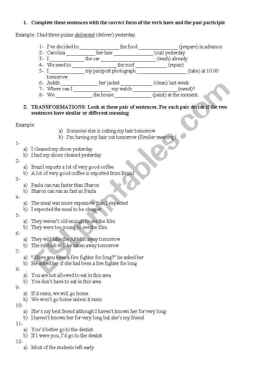 Causative worksheet